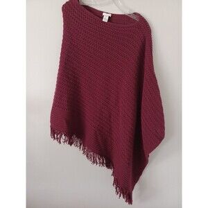 J. Jill burgundy cable knit poncho shawl wrap one size fringe sweater winter